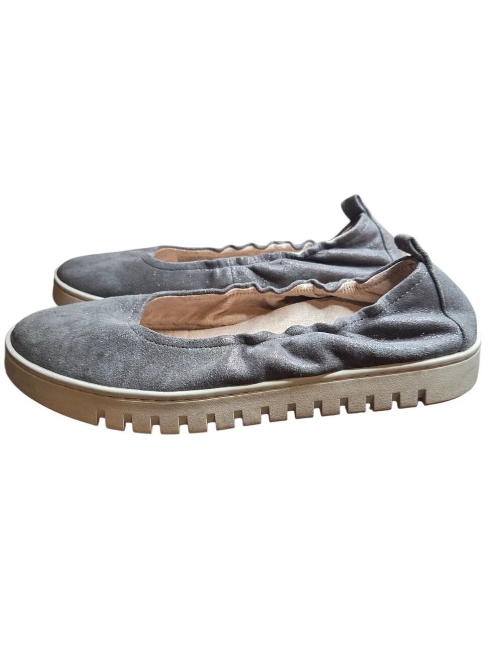 Vionic Uptown Ballet Flats Silver Shimmer Leather Slip On Shoes Sz 8.5